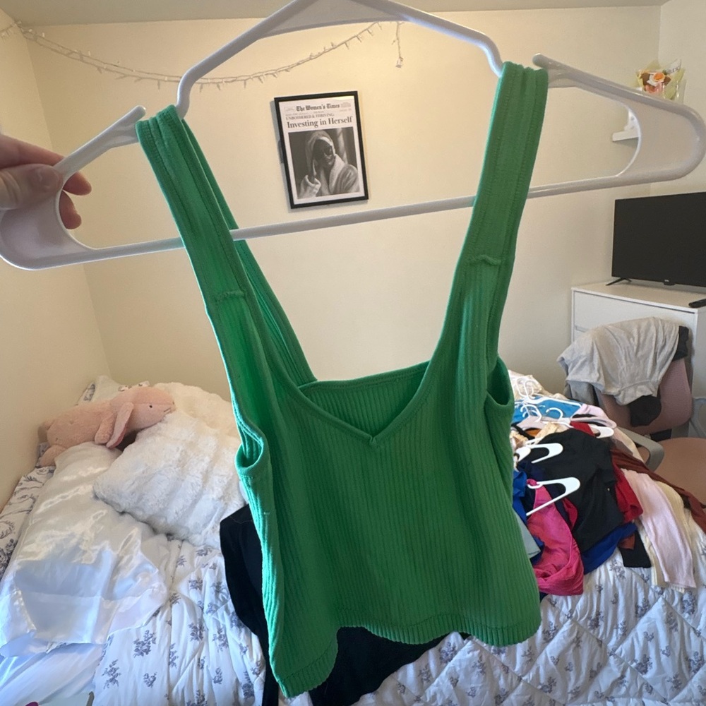 Green Ribbed Women's Top